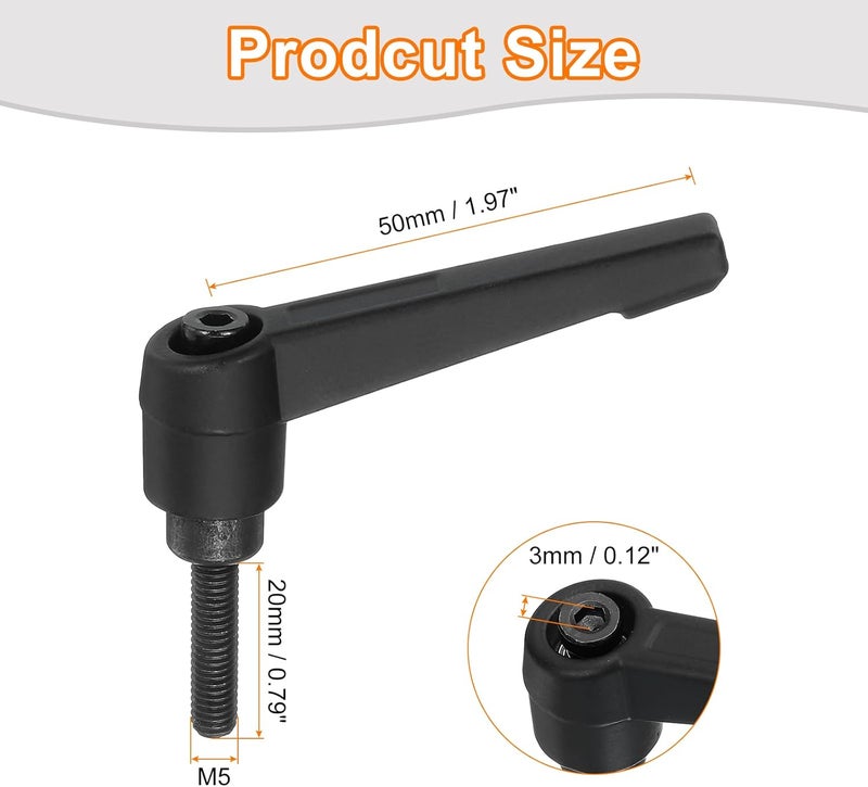 uxcell 2Pcs M5 x 20mm Adjustable Knobs Handle Male Thread Push Button Ratchet Quick Release Locking Rotating Bolt for Lathe Machinery, Black - Image 2
